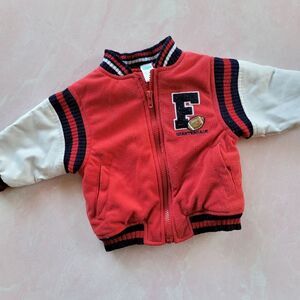 Kids play 12 month baby boy varsity F jacket long sleve puffy red white black